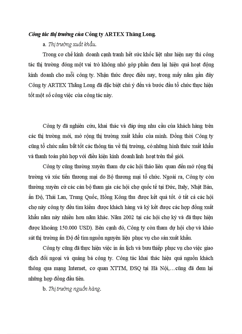 image for page Công tác thị trường của Công ty ARTEX Thăng Long