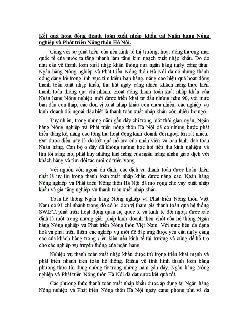 image for page Kết quả hoạt động thanh toán xuất nhập khẩu tại Ngân hàng Nông nghiệp và Phát triển Nông thôn Hà Nội
