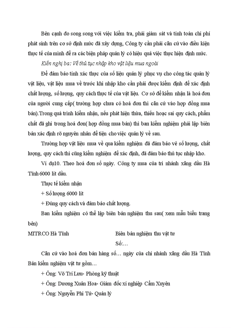image for page Một số kiến nghị nhằm hoàn thiện công tác quản lý nguyên vật liệu công ty khoáng sản và thương mại hà tĩnh