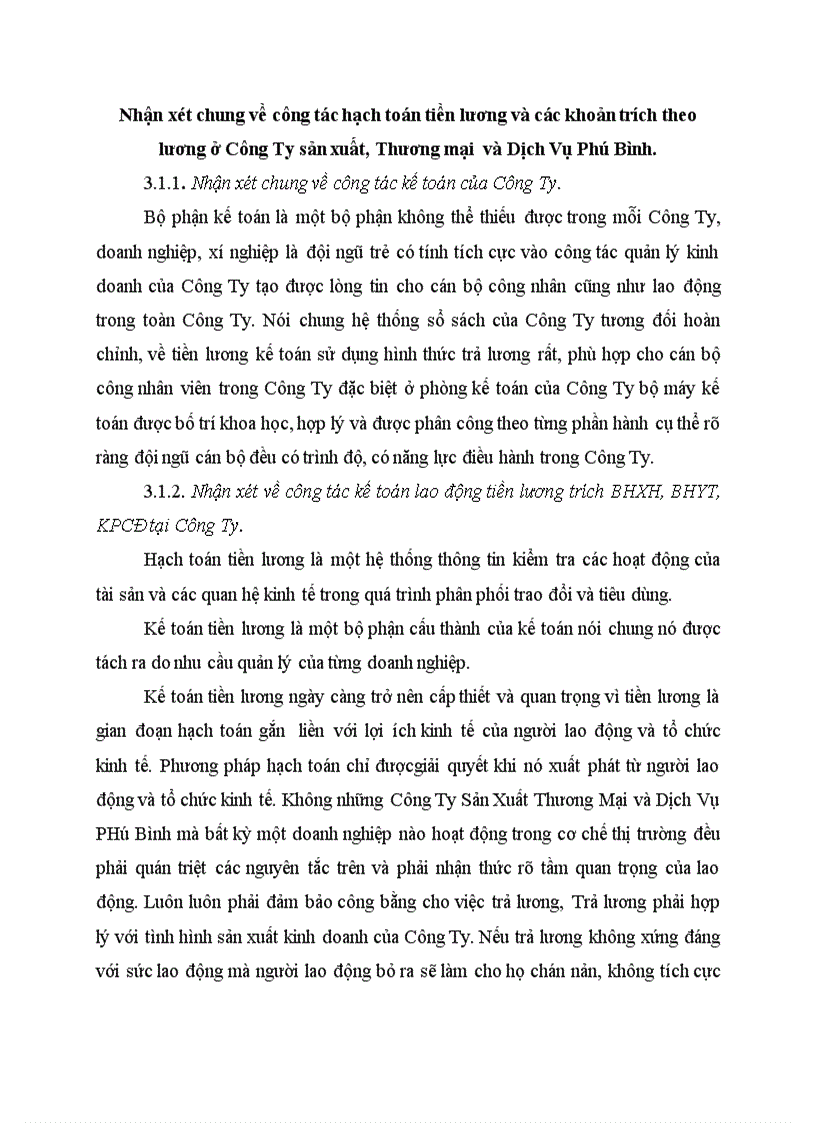 image for page Nhận xét chung về công tác hạch toán tiền lương và các khoản trích theo lương ở Công Ty sản xuất Thương mại và Dịch Vụ Phú Bình