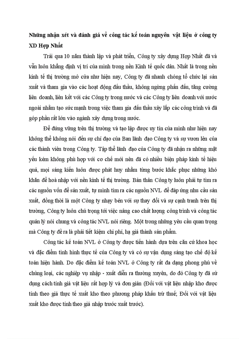 image for page Những nhận xét và đánh giá về công tác kế toán nguyên vật liệu ở công ty XD Hợp Nhất