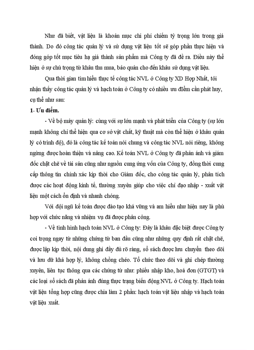 image for page Những nhận xét và đánh giá về công tác kế toán nguyên vật liệu ở công ty XD Hợp Nhất