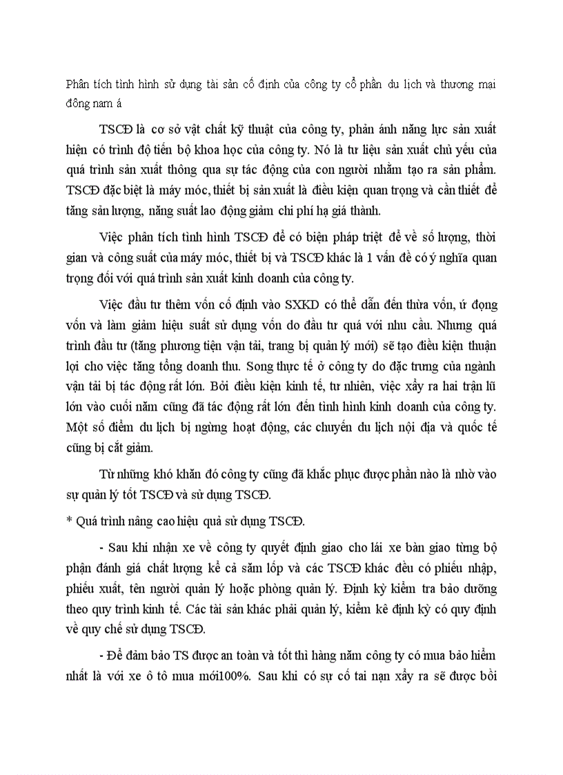 image for page Phân tích tình hình sử dụng tài sản cố định của công ty cổ phần du lịch và thương mại đông nam á