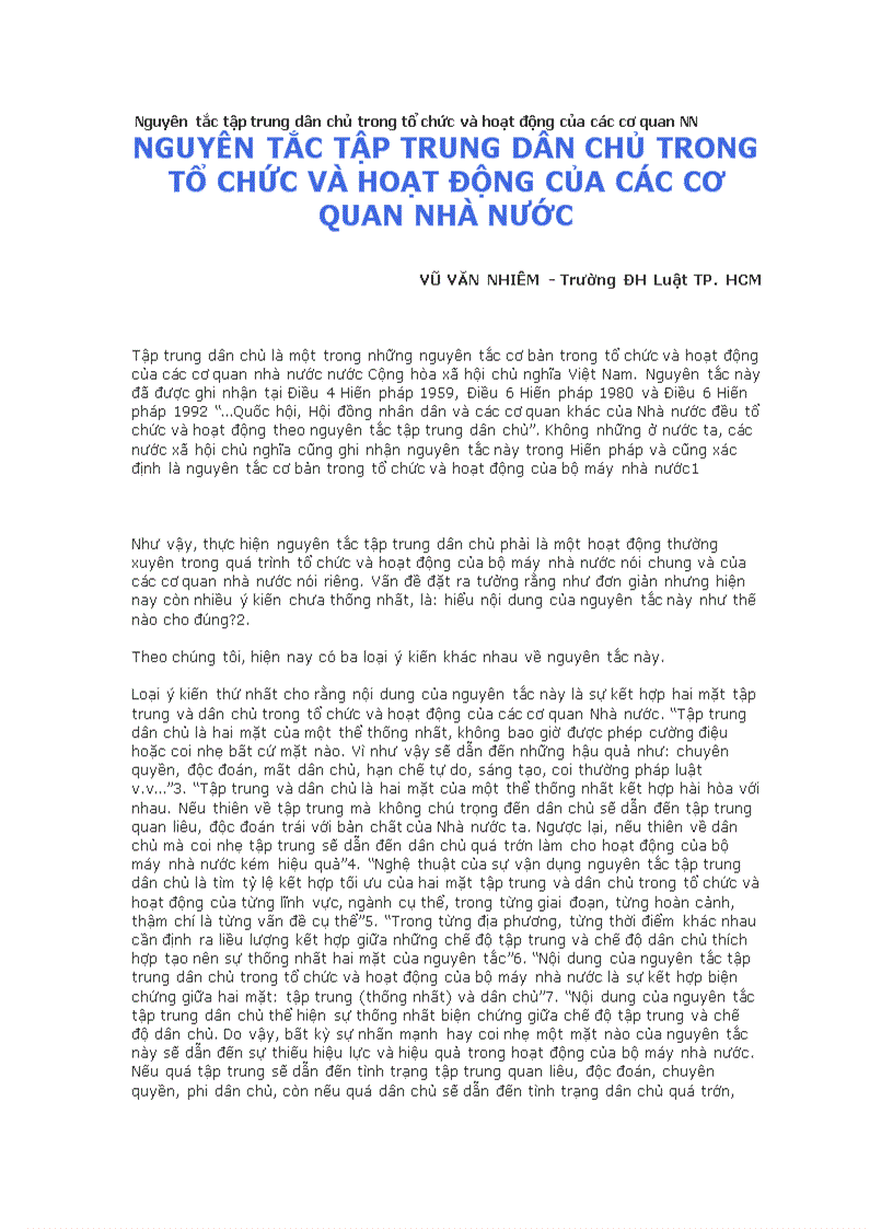 image for page Nguyên tắc tập trung dân chủ trong tổ chức và hoạt động của các cơ quan NN