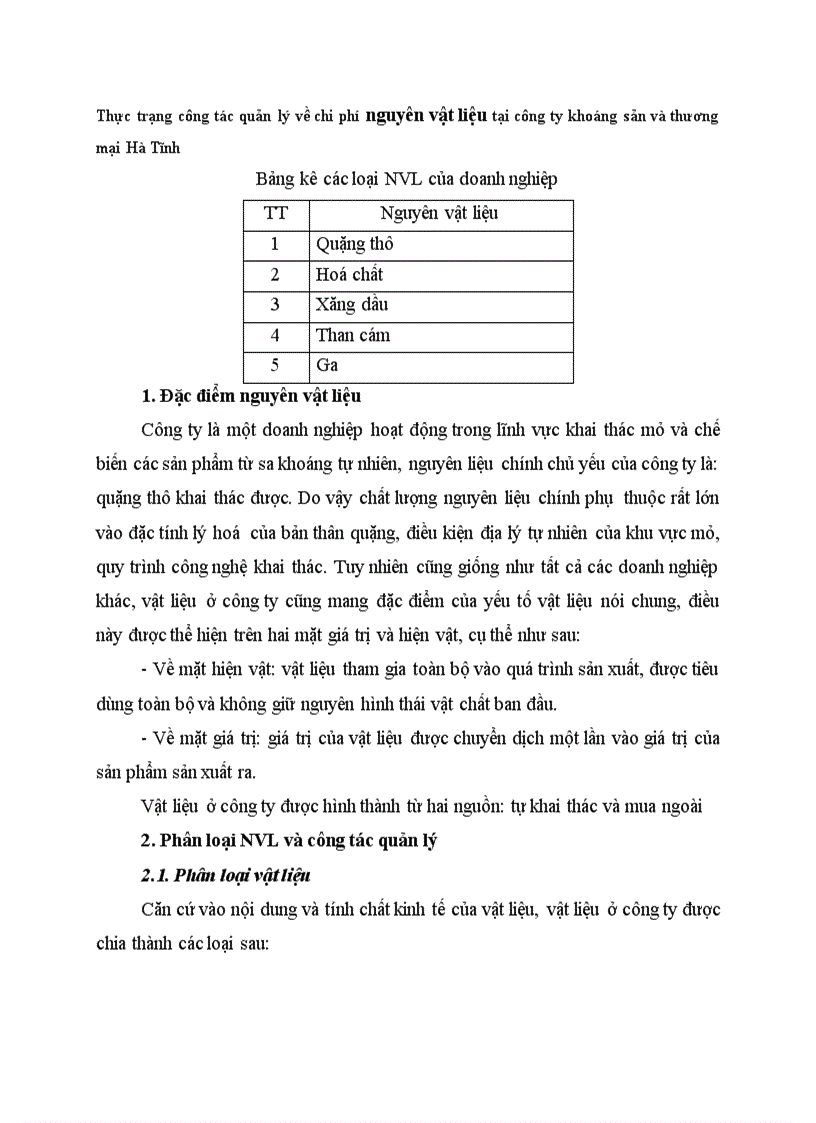 image for page Thực trạng công tác quản lý về chi phí nguyên vật liệu tại công ty khoáng sản và thương mại Hà Tĩnh