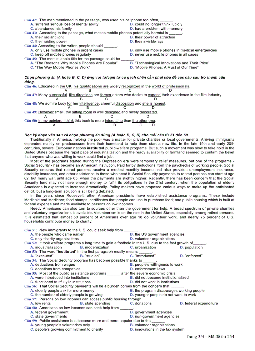 image for page Đáp án môn anh văn khối D năm 2007