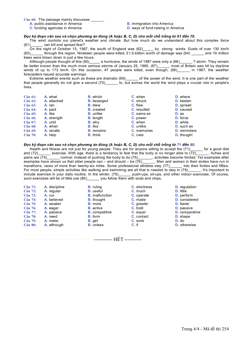 image for page Đáp án môn anh văn khối D năm 2007