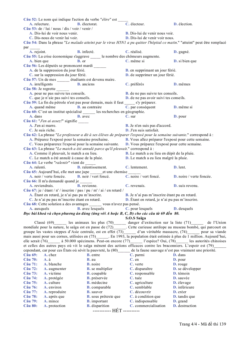 image for page Đáp án môn tiếng Pháp khối D năm 2007 1