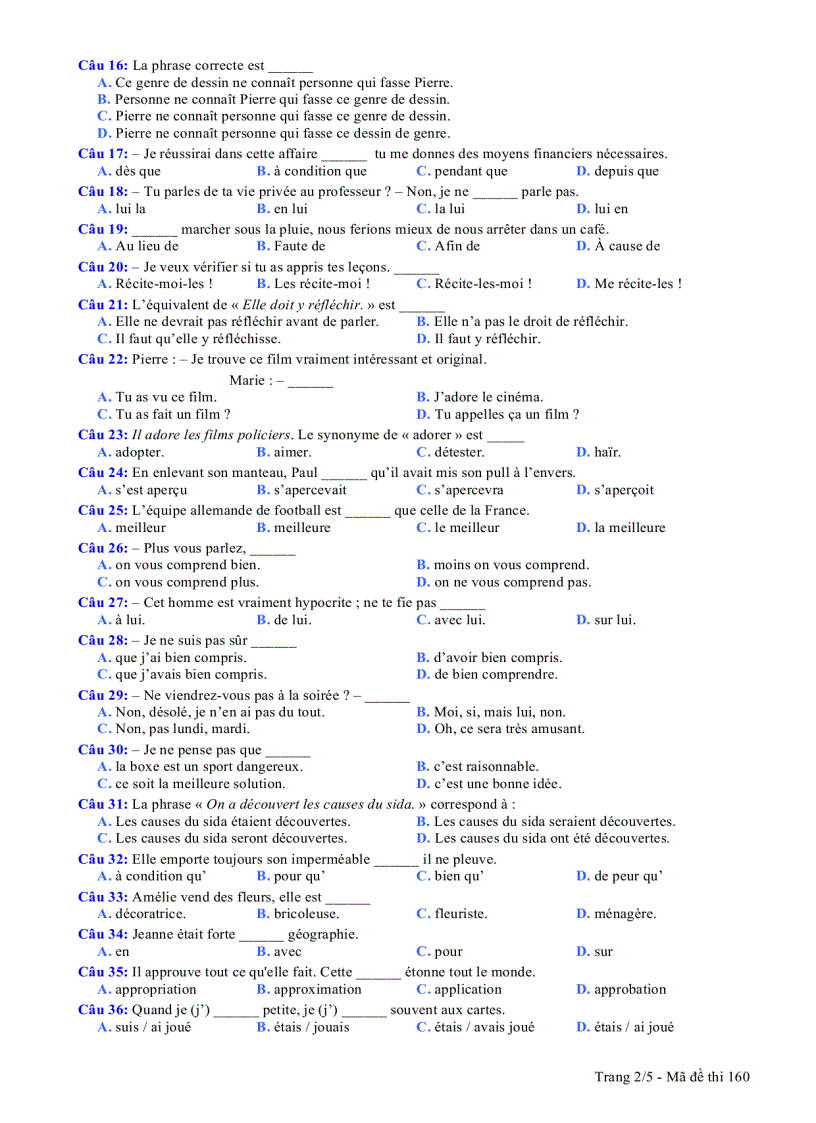 image for page Đề thi môn tiếng Pháp khối D năm 2008