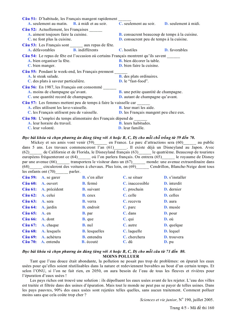 image for page Đề thi môn tiếng Pháp khối D năm 2008