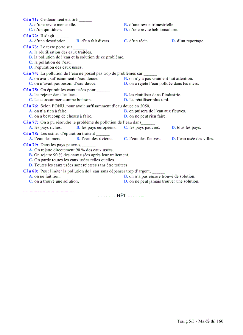 image for page Đề thi môn tiếng Pháp khối D năm 2008