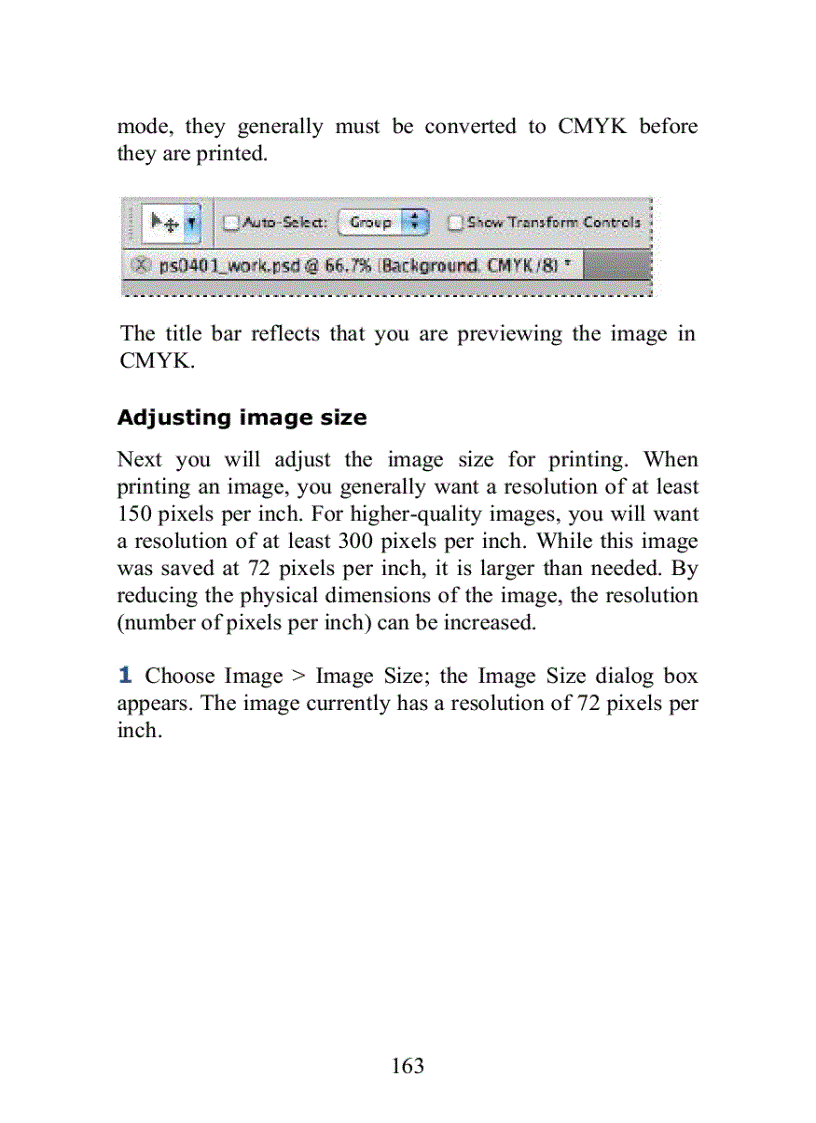 image for page Viewing an image s size and resolution