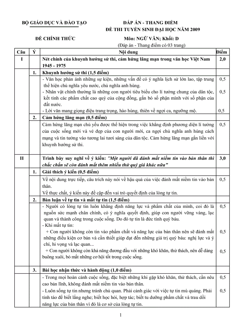 image for page Đáp án môn văn khối D năm 2009