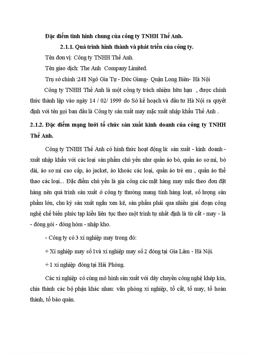 image for page Đặc điểm tình hình chung của công ty TNHH Thế Anh
