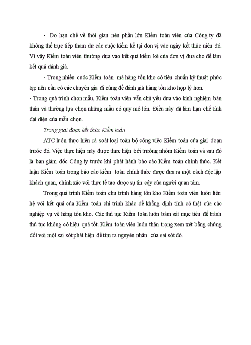 Những bài học kinh nghiệm rút ra từ công việc thực hiện Kiểm toán chu trình hàng tồn kho do ATC thực hiện