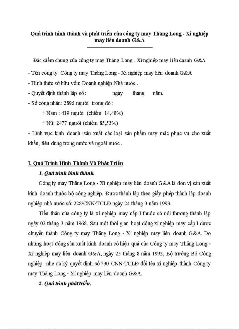 image for page Quá trình hình thành và phát triển của công ty may Thăng Long Xí nghiệp may liên doanh G A