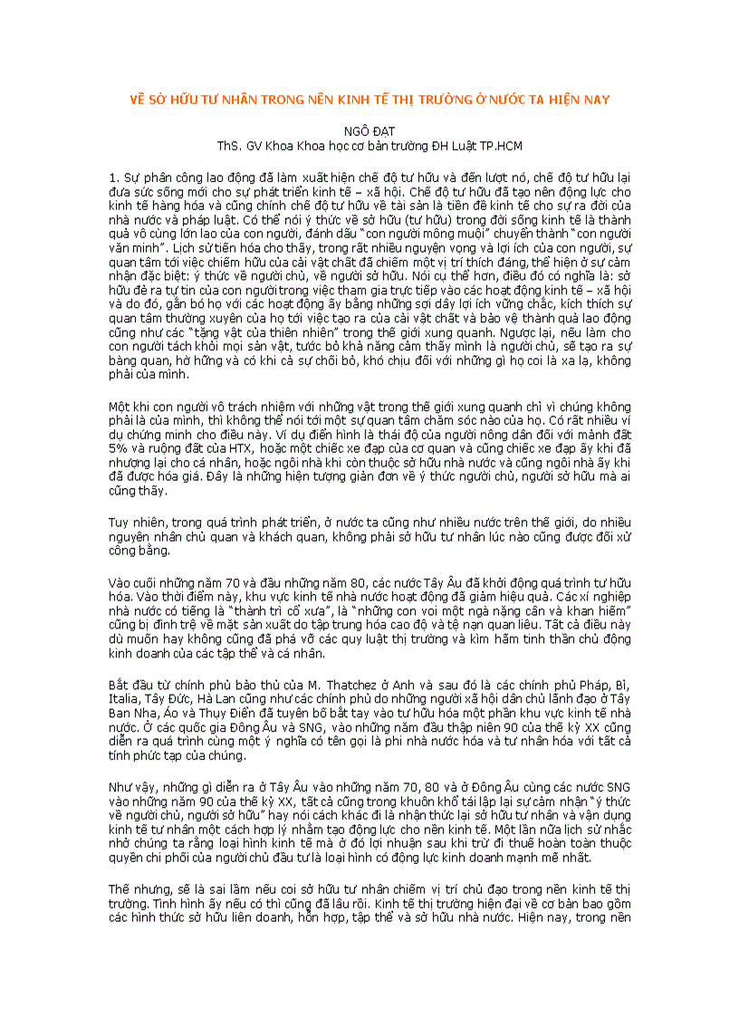image for page Về sở hữu tư nhân trong nền kinh tế thị trường ở nước ta hiện nay