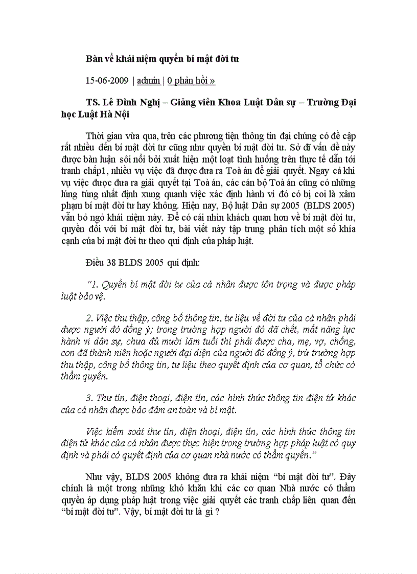 image for page Bàn về khái niệm quyền bí mật đời tư