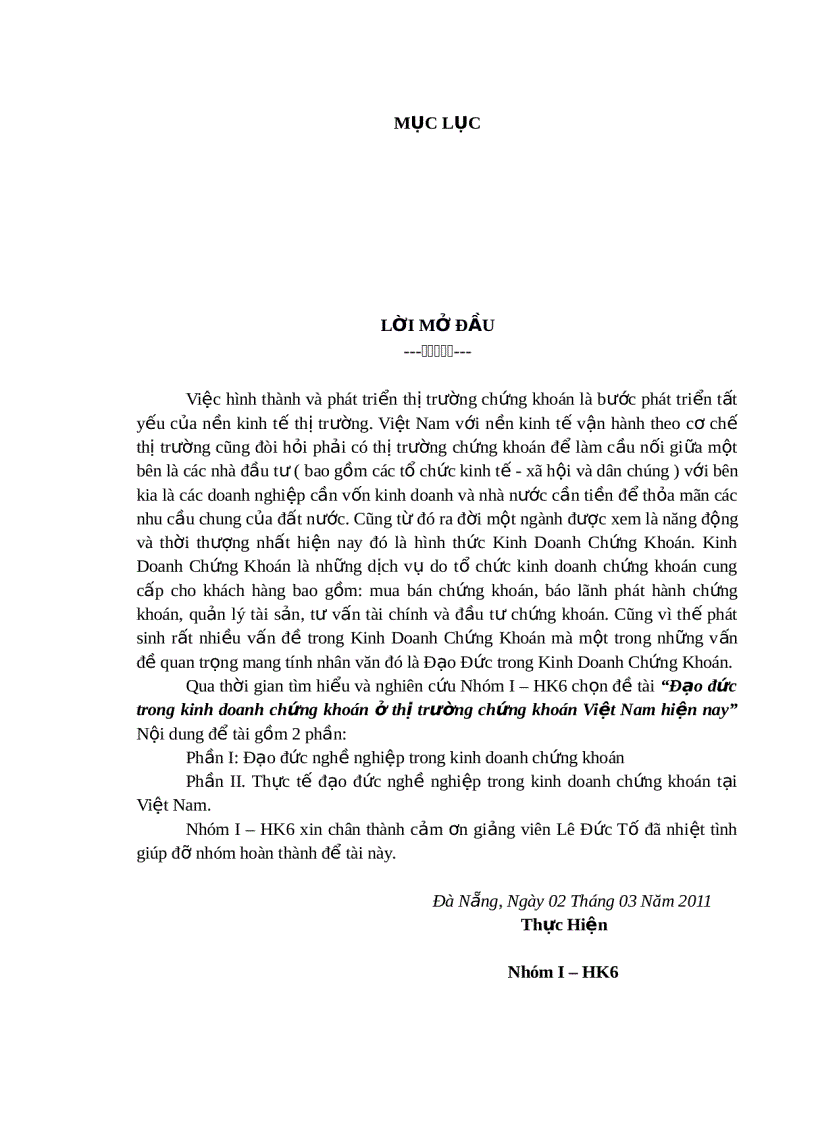 image for page Bài thảo luận Đạo đức trong kinh doanh chứng khoán ở thị trường chứng khoán Việt Nam hiện nay