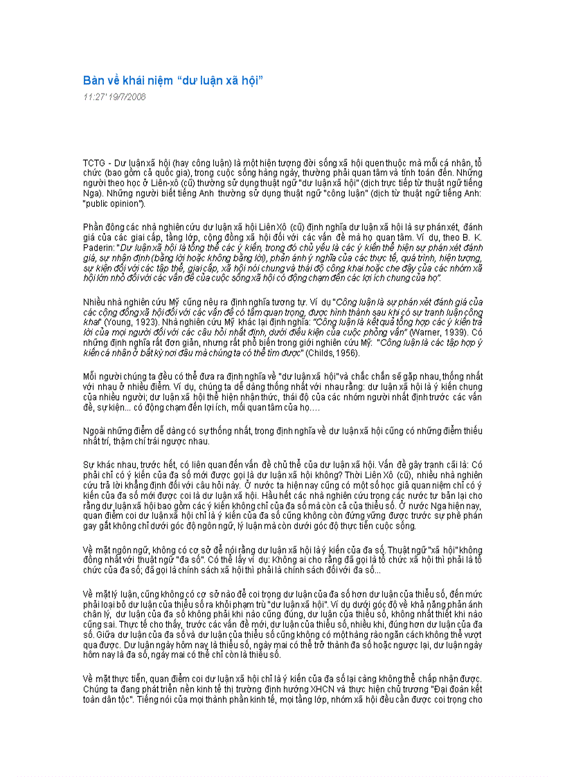 image for page Bàn về khái niệm dư luận xã hội