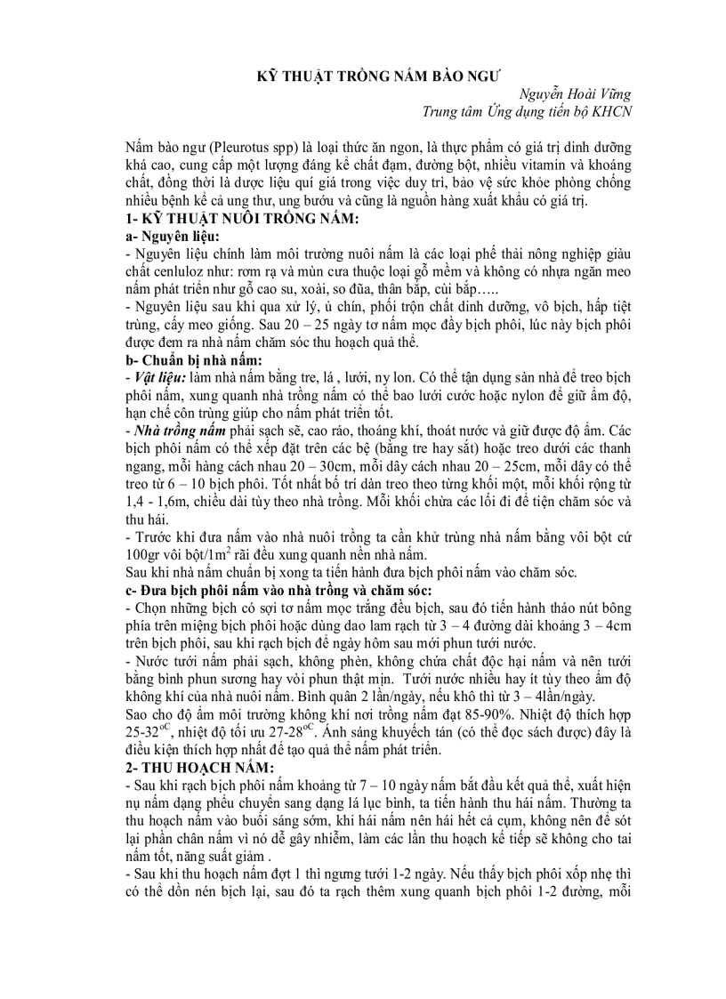 image for page Kỹ thuật nuôi trồng nấm bào ngư Nhật Pleurotus eryngii