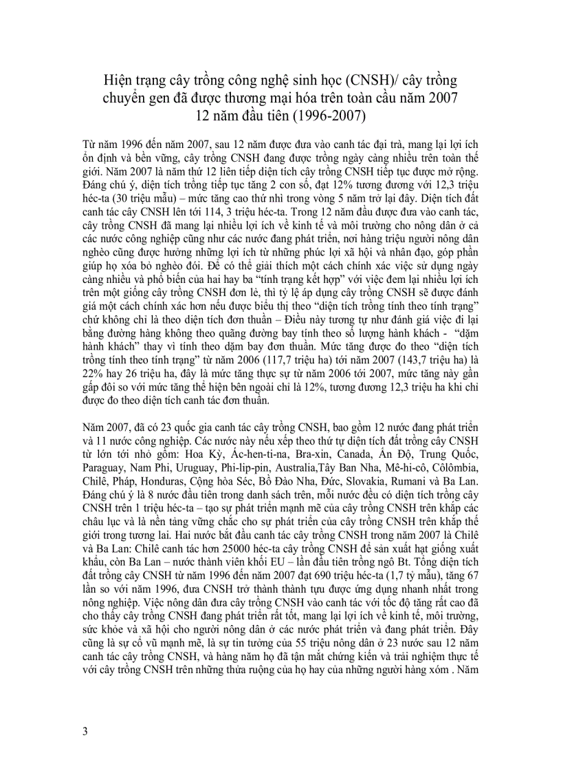 image for page Hiện trạng cây trồng CNSH cây trồng chuyển gen trên toàn cầu năm 2007