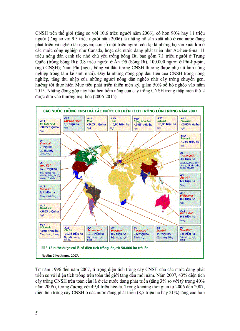 image for page Hiện trạng cây trồng CNSH cây trồng chuyển gen trên toàn cầu năm 2007