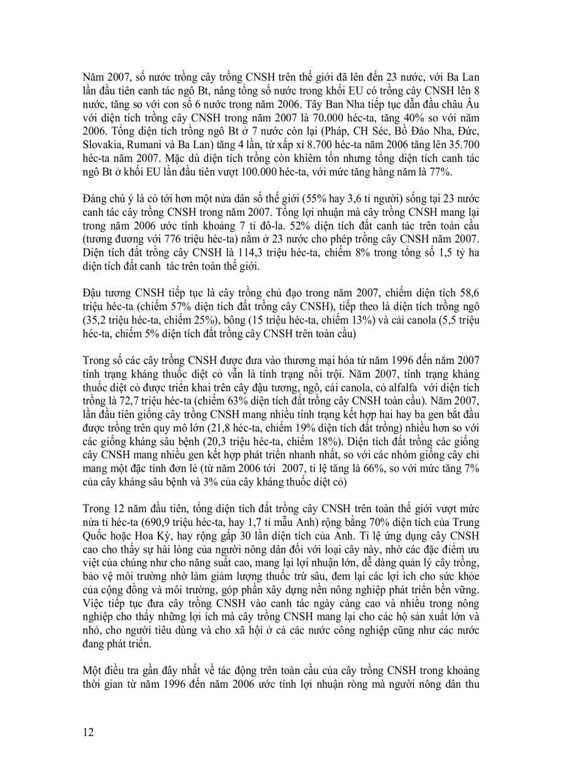 image for page Hiện trạng cây trồng CNSH cây trồng chuyển gen trên toàn cầu năm 2007