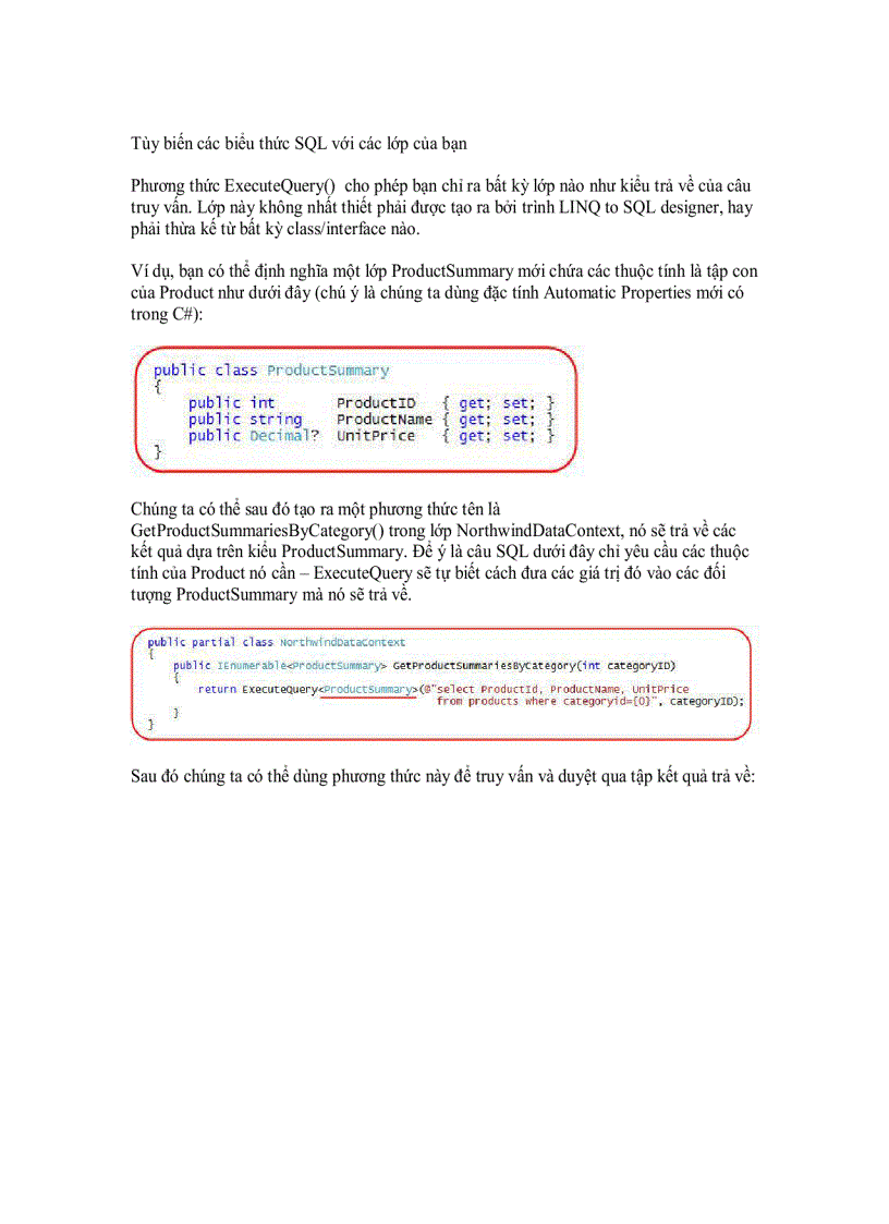 image for page Thực thi các biểu thức SQL tùy biến