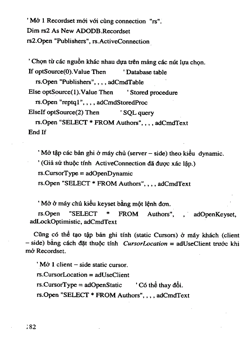 image for page Mở một đối tượng RecordSet