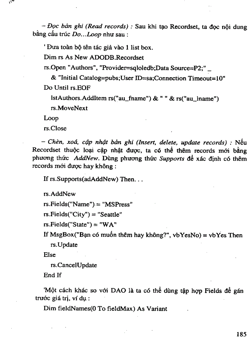 image for page Mở một đối tượng RecordSet