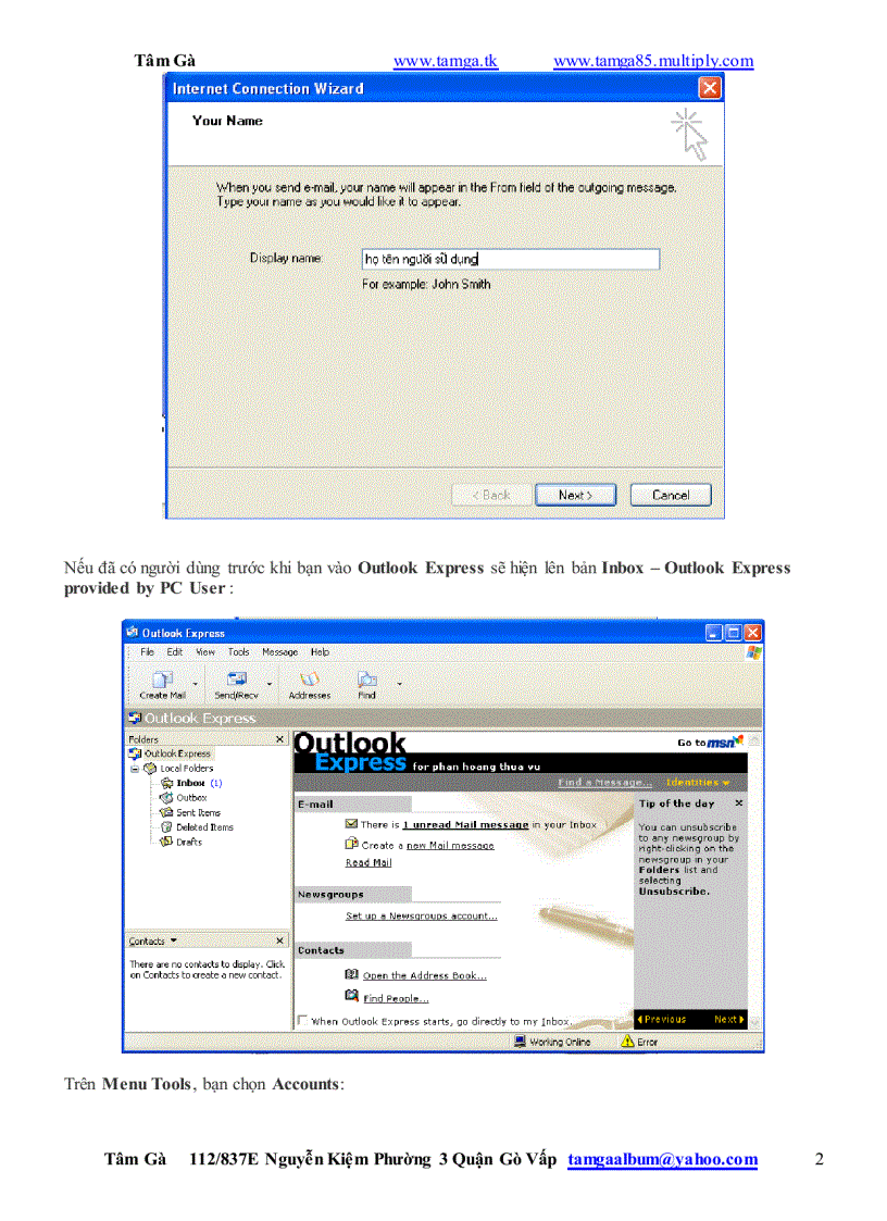 image for page Hướng dẫn Đăng Ký Sữ Dụng Outlook Express