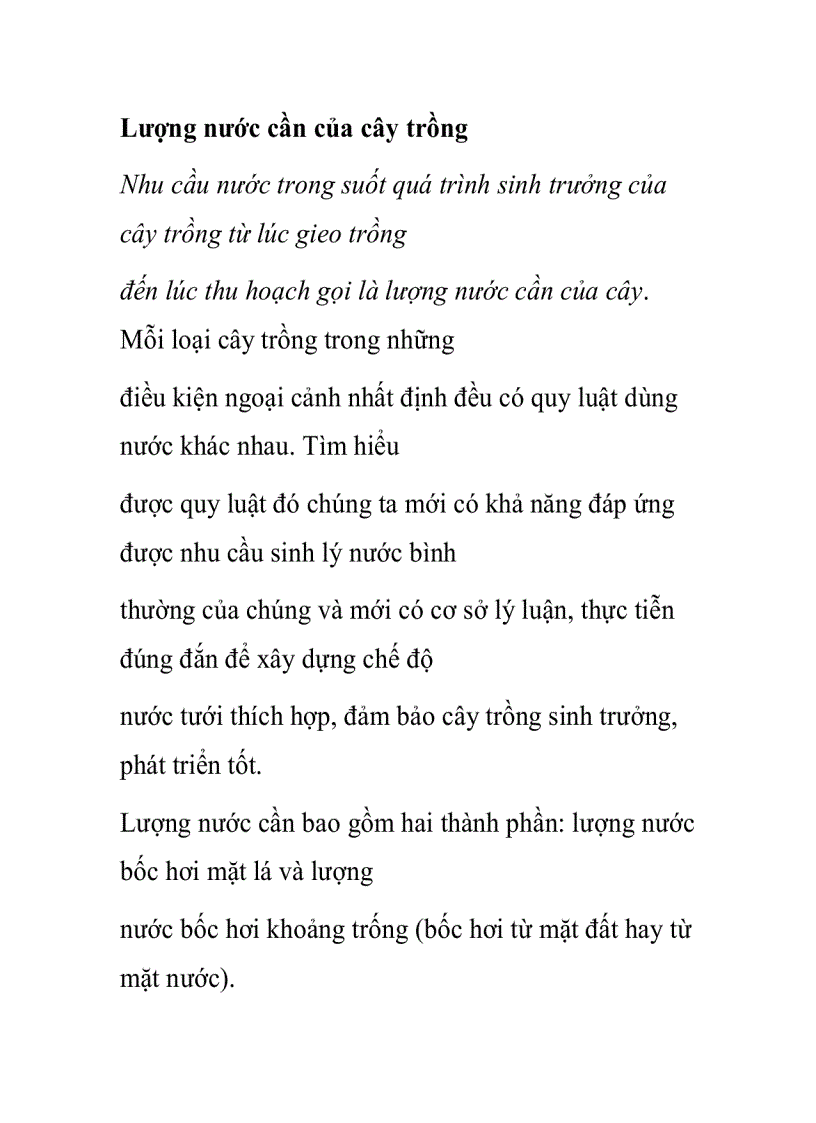 image for page Lượng nước cần của cây trồng