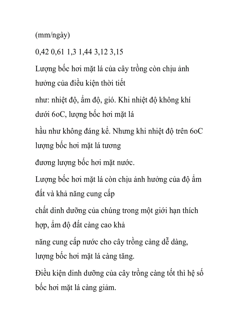 image for page Lượng nước cần của cây trồng