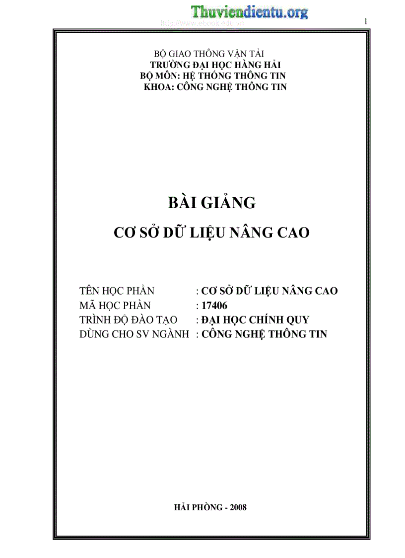 image for page Bài giảng cơ sở dữ liệu nâng cao