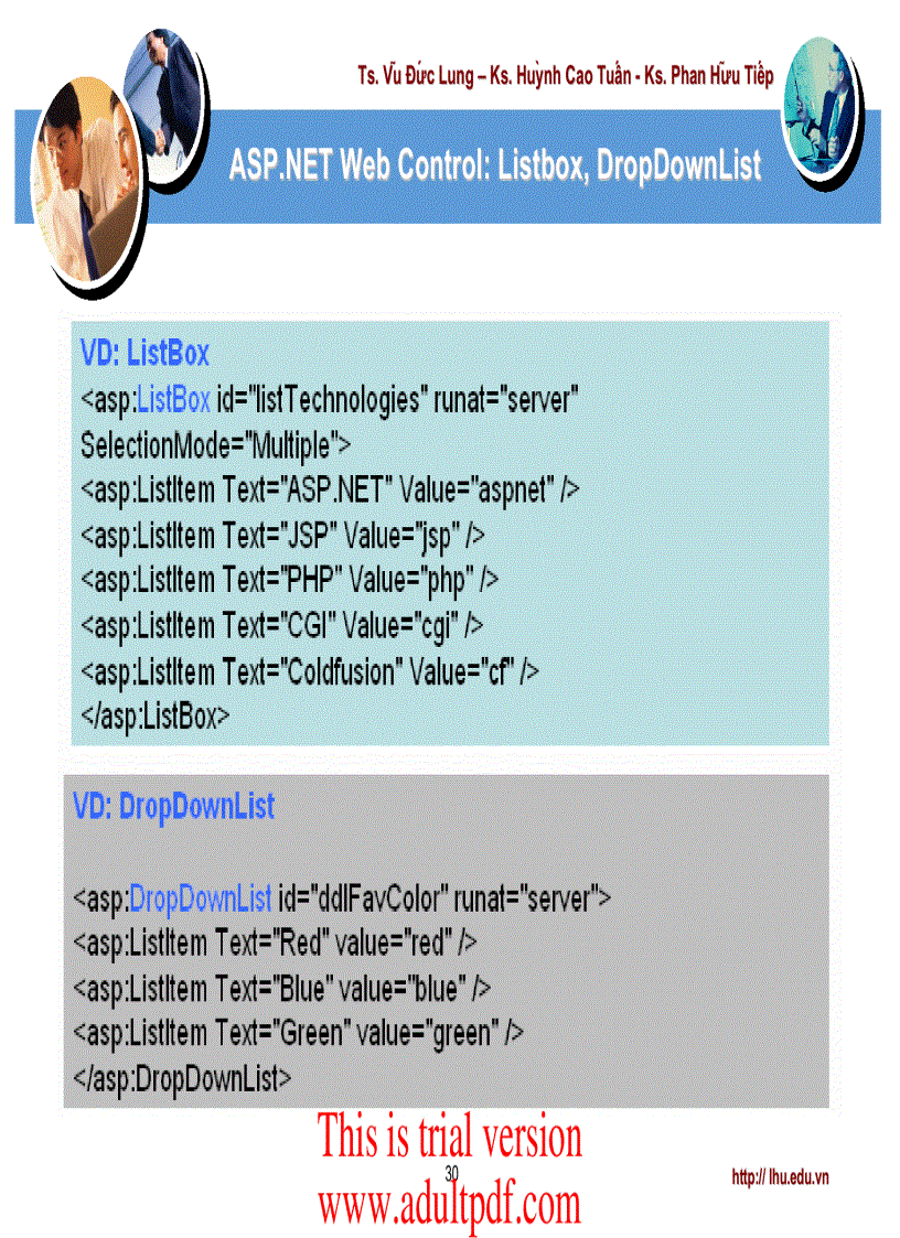 image for page ASP NET Web Control Listbox DropDownList