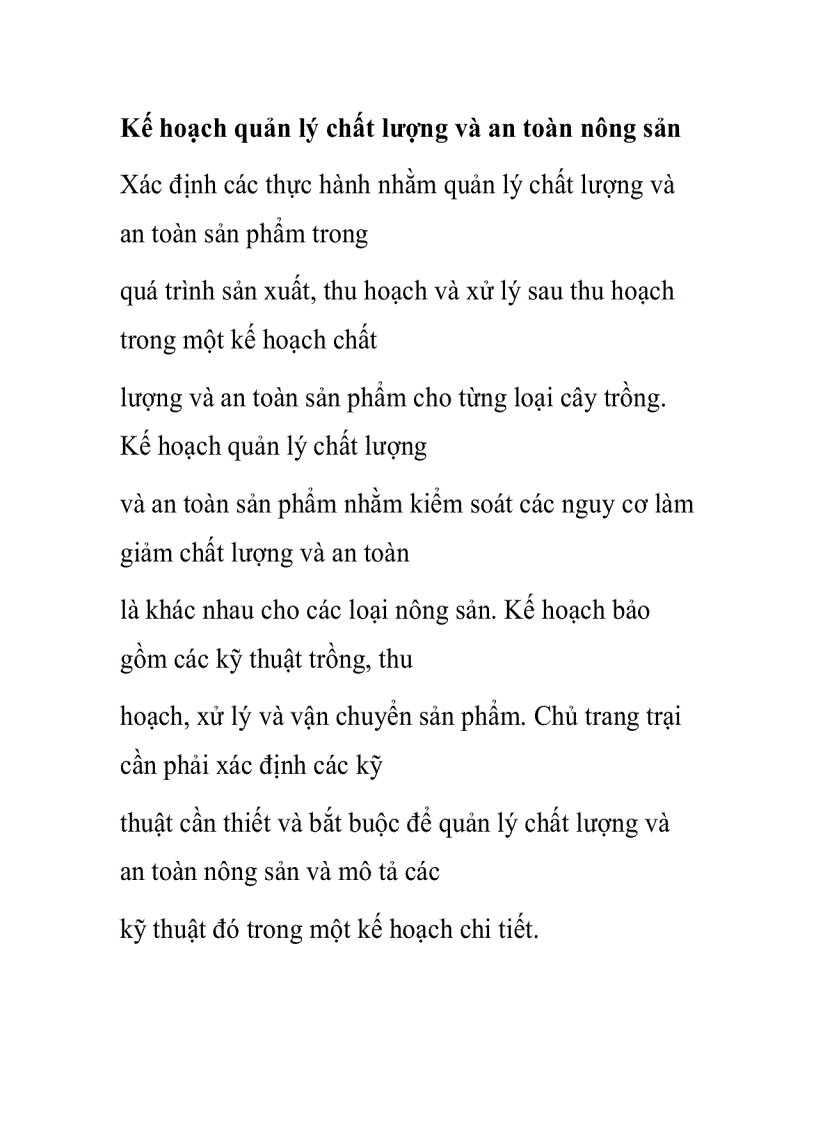image for page Kế hoạch quản lý chất lượng và an toàn nông sản