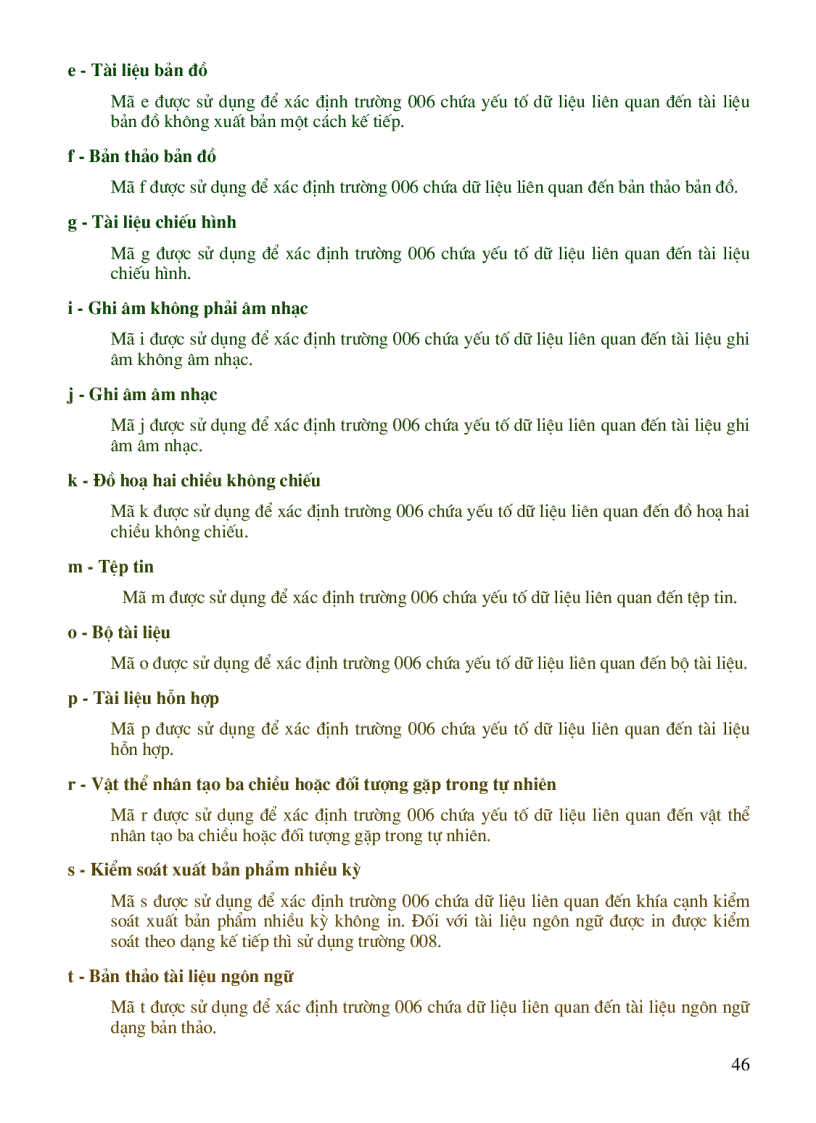 image for page Các mã cho vị trí 006 00