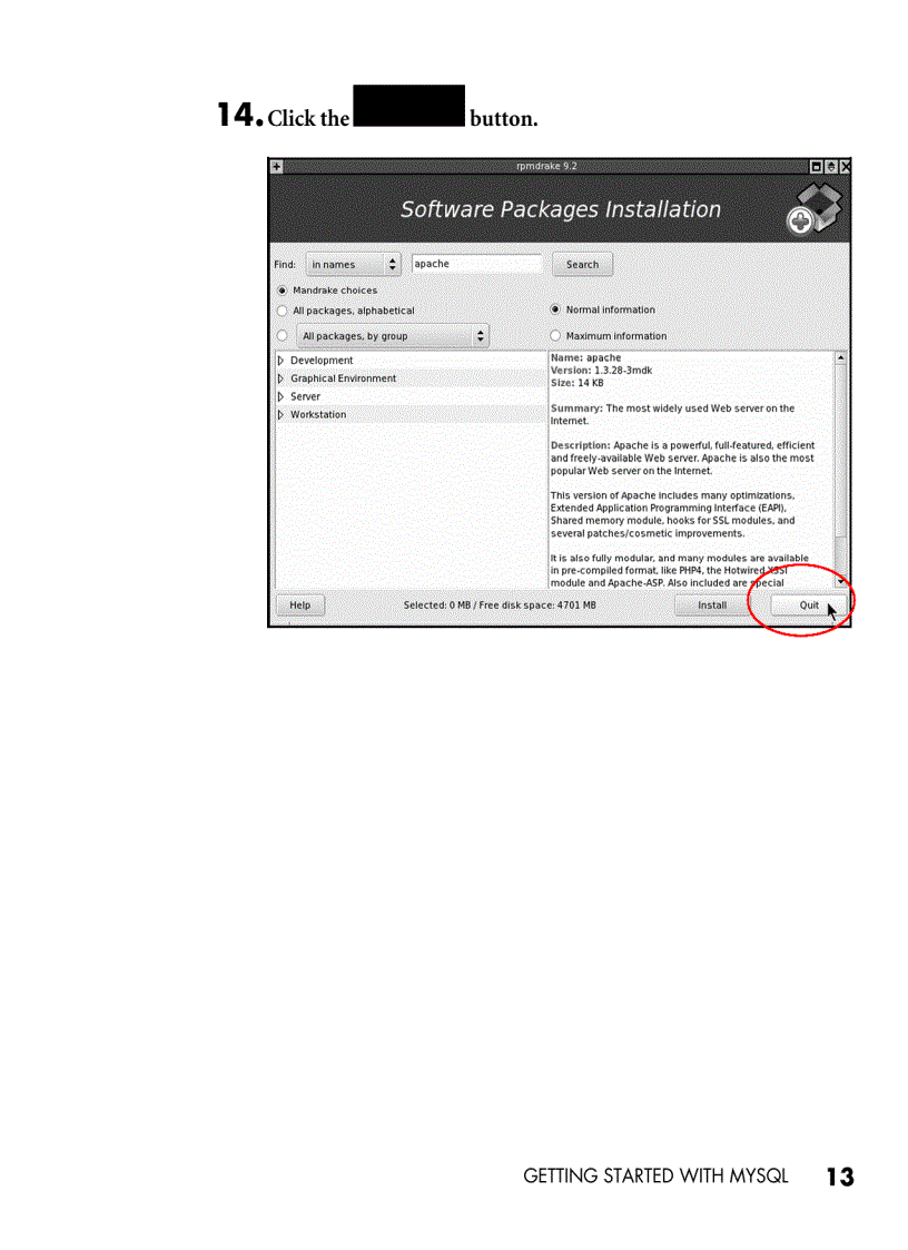 image for page In the Packages list check MySQL 4 0 15 1mdk