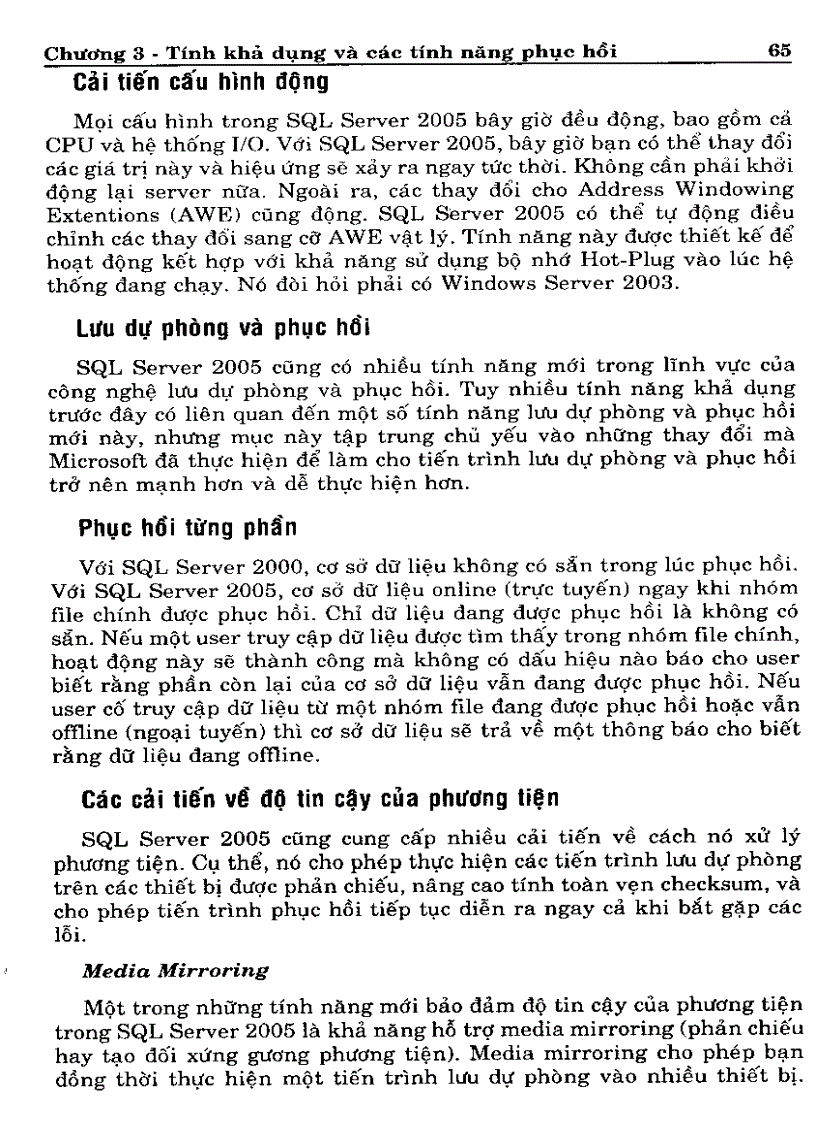 image for page Tính khả dụng và các tính năng phục hồi