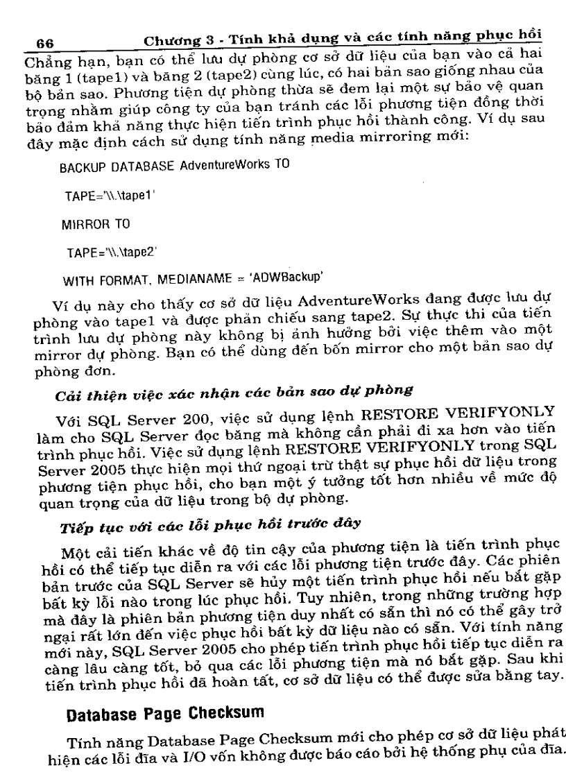 image for page Tính khả dụng và các tính năng phục hồi
