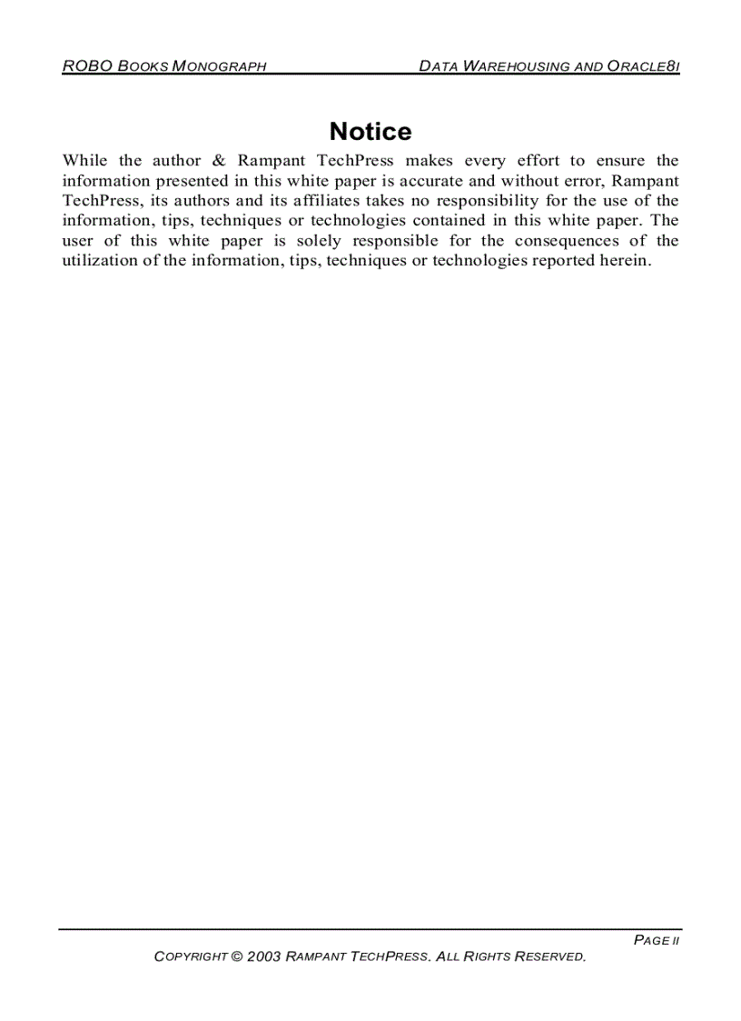 image for page Oracle Data Warehouse Management Secrets of Oracle Data Warehousing