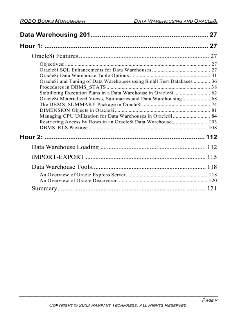 image for page Oracle Data Warehouse Management Secrets of Oracle Data Warehousing