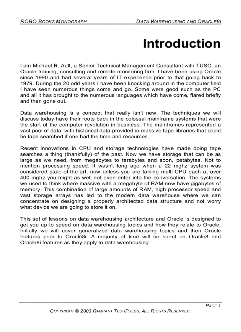 image for page Oracle Data Warehouse Management Secrets of Oracle Data Warehousing