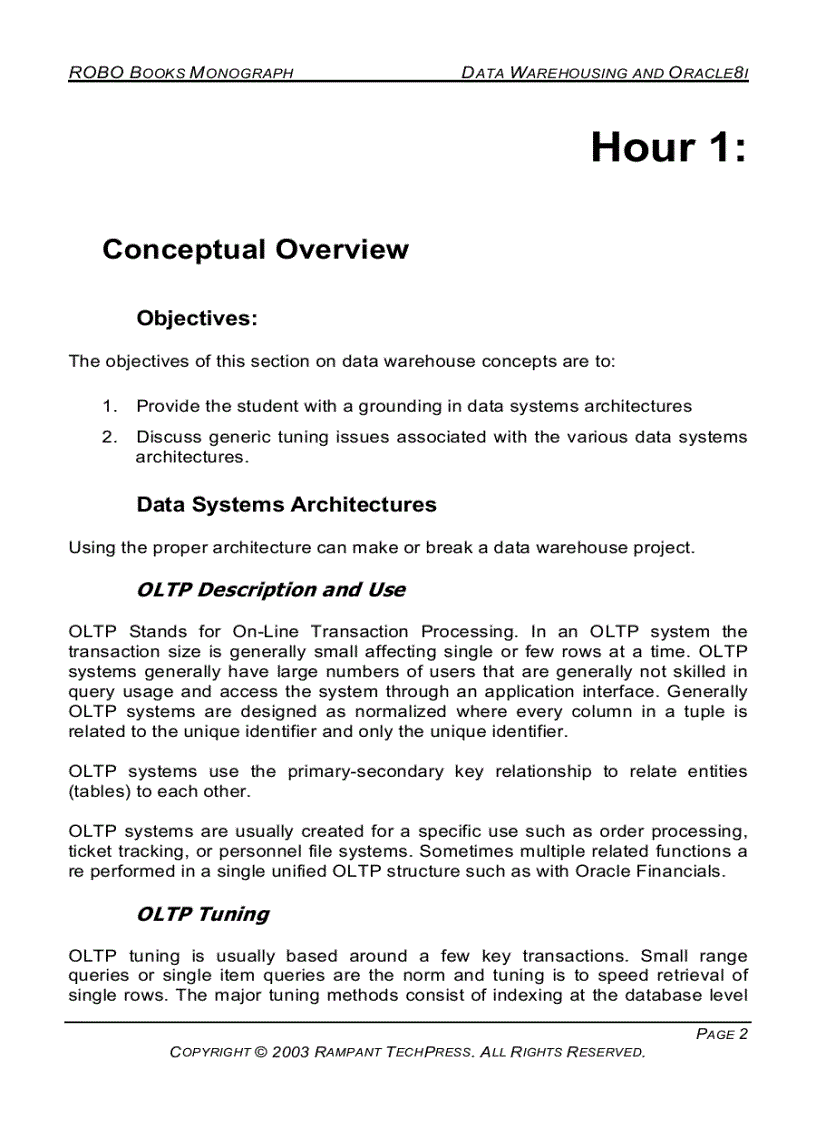 image for page Oracle Data Warehouse Management Secrets of Oracle Data Warehousing