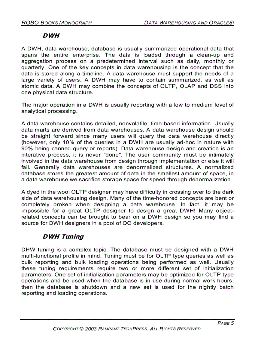 image for page Oracle Data Warehouse Management Secrets of Oracle Data Warehousing