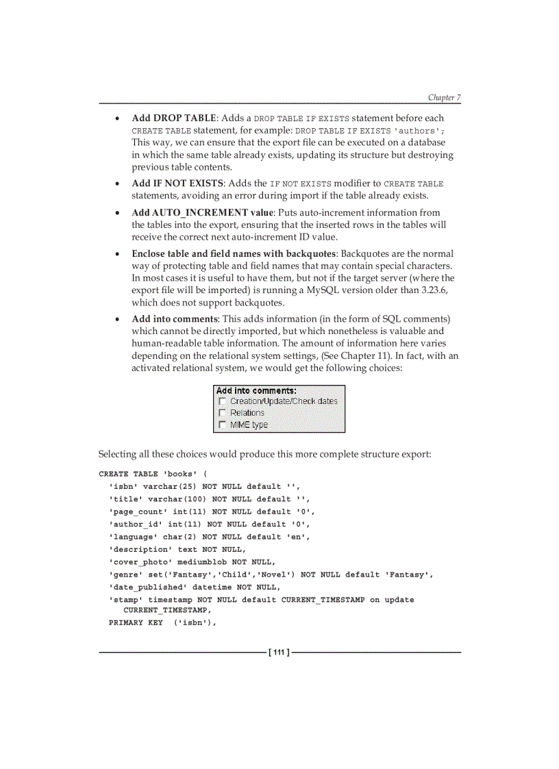 image for page Exporting Structure and Data