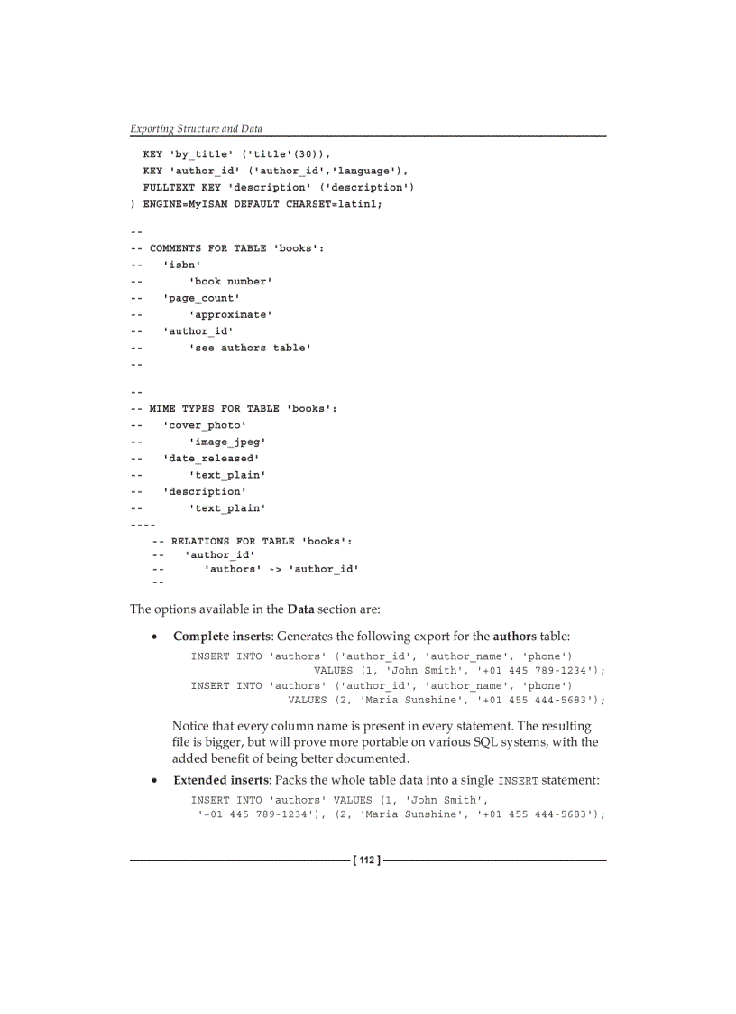 image for page Exporting Structure and Data