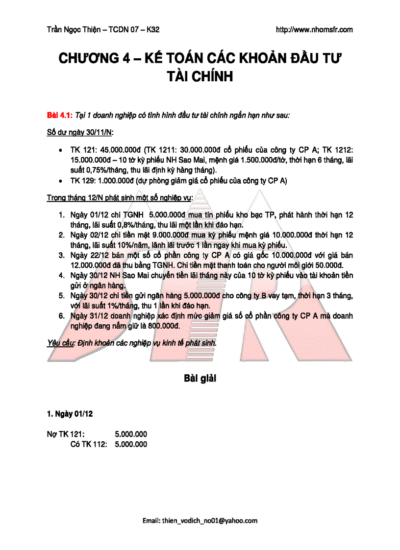 image for page Bài tập kế toán kế toán các khoản đầu tư tài chính