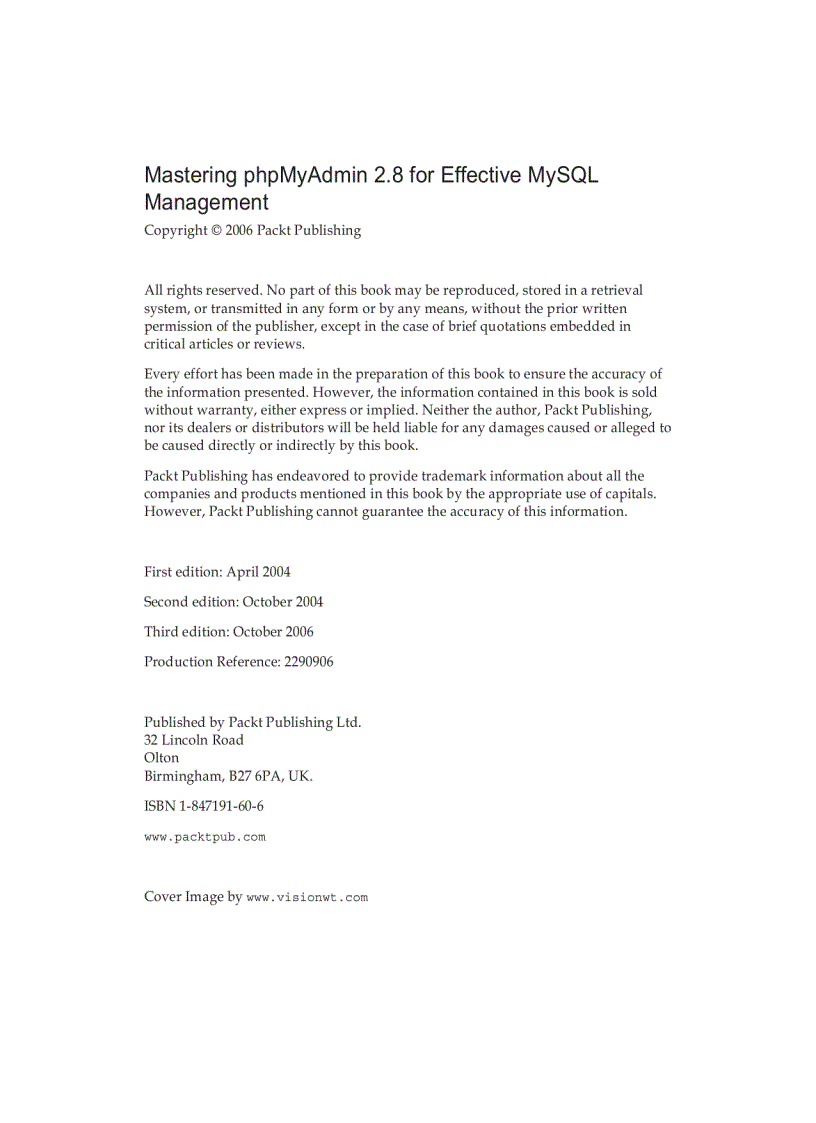 image for page Mastering phpMyAdmin 2 8 for Effective MySQL Management